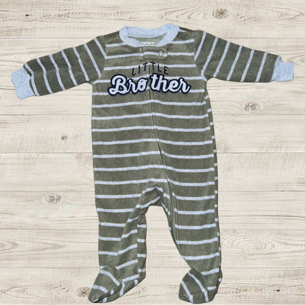 Carter's Green and Gray Striped 'Little Brother' Footie